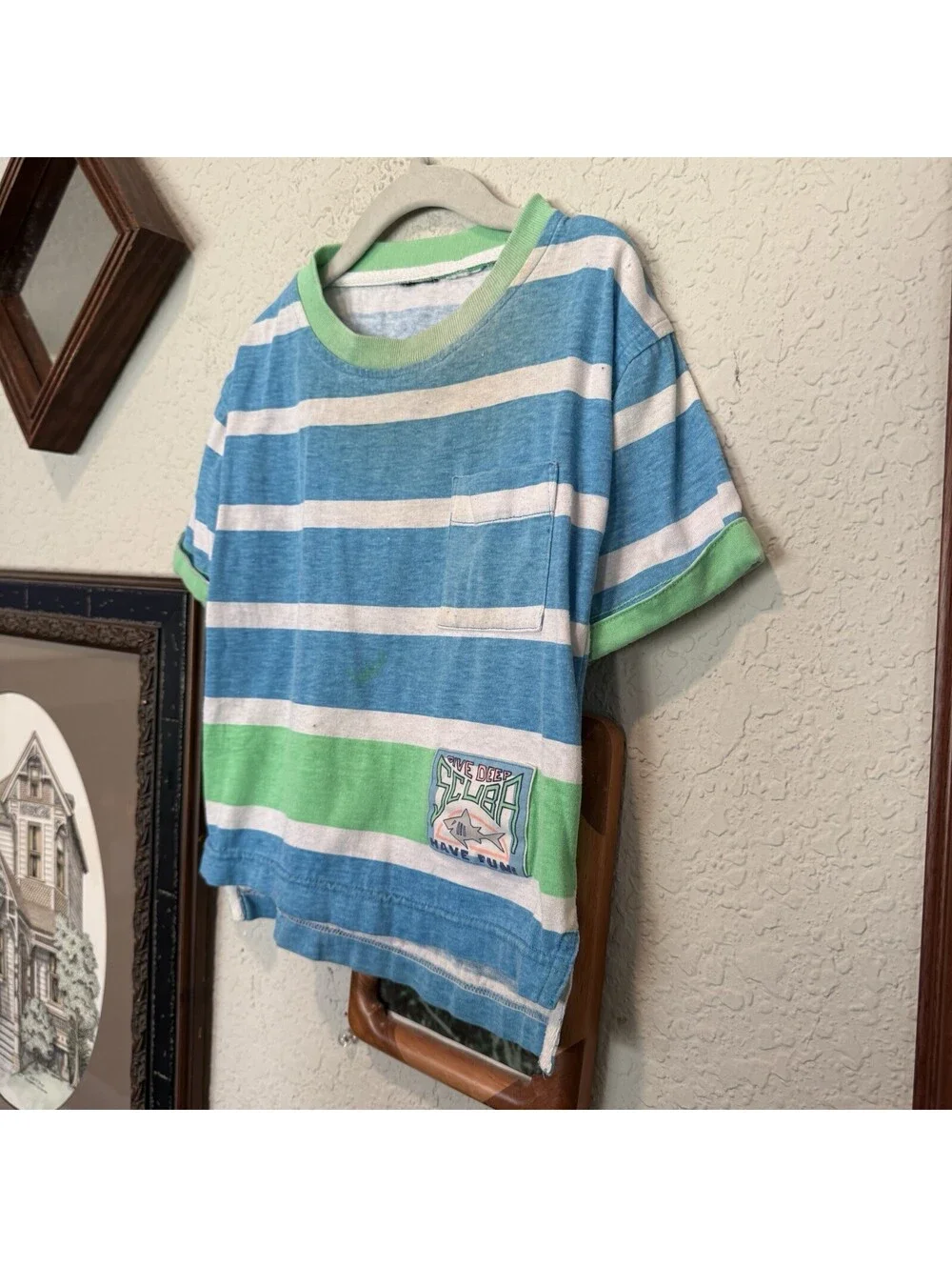 Vintage 80s/90s RARE Kids Colorful Striped Scuba Dive Deep Surf Shirt Size 7